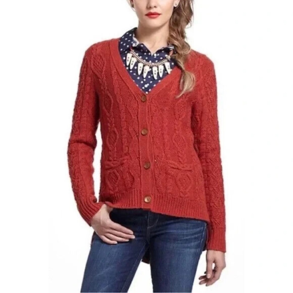 Far Away From Close Anthropologie Rusty Red High Low Knit Cardigan, S